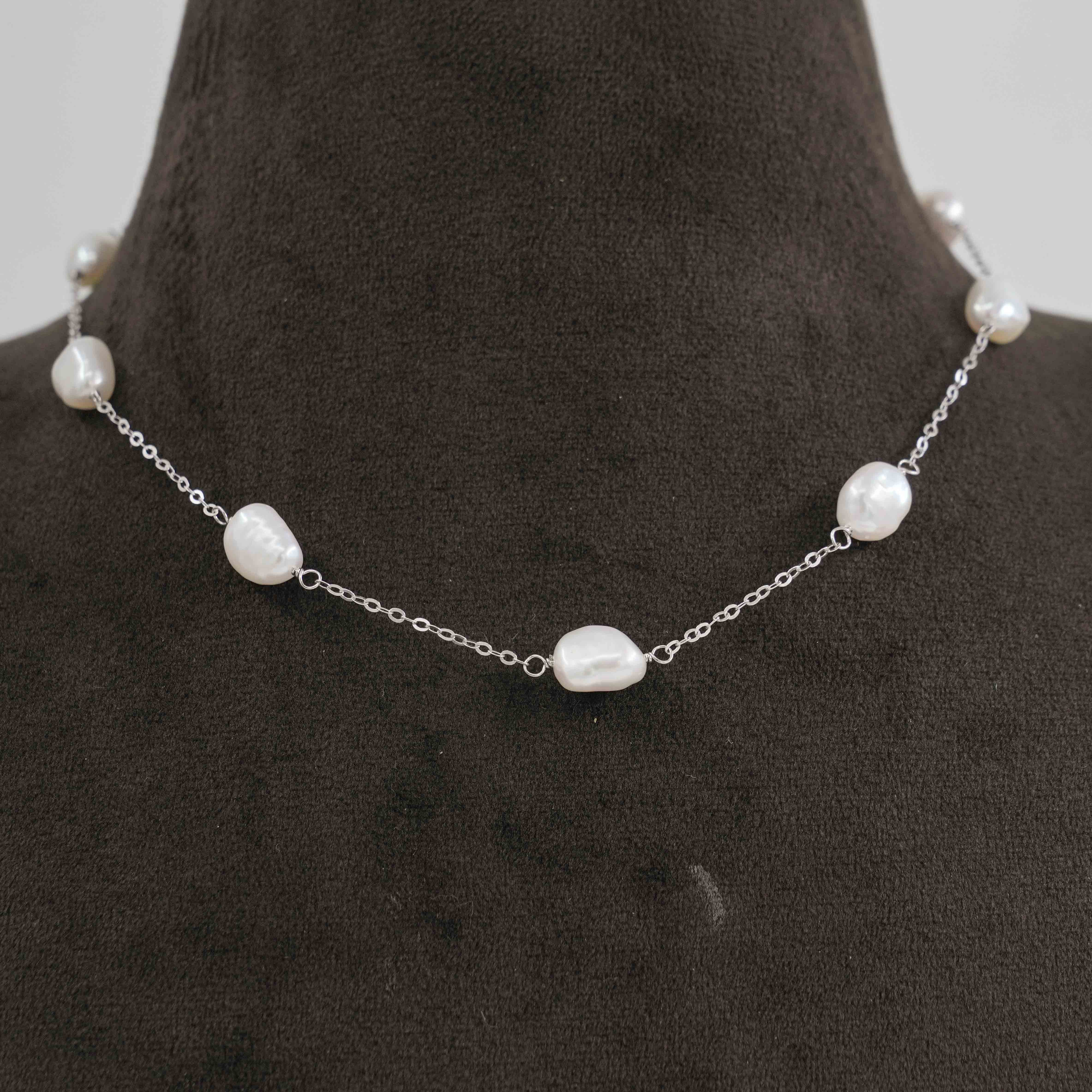 The Pearl Atelier by Kabra Pearls - Baroque Single Layered Pearl Fancy Chain 92.5 Silver
